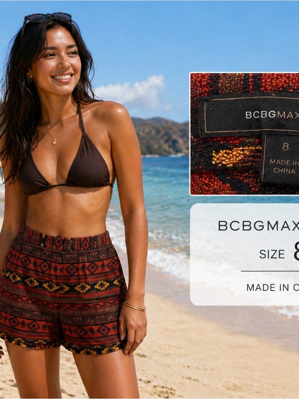 BCBGMAXAZRIA Red and Black Patterned Women’s Shorts